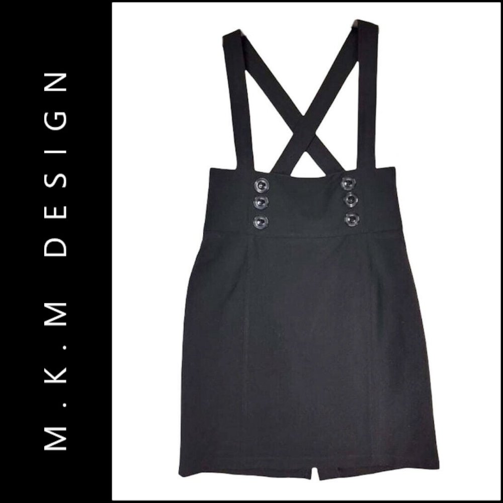 M.K.M Design Women Stretch Bib Skirt Size Medium Black